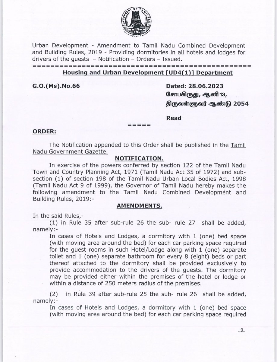 arvindgunasekar's tweet photo. Tamil Nadu Govt passes order making it mandatory for hotels and lodges to provide accommodation to the drivers of the guests.
Progressive move ππ» https://t.co/irnY7ITG35