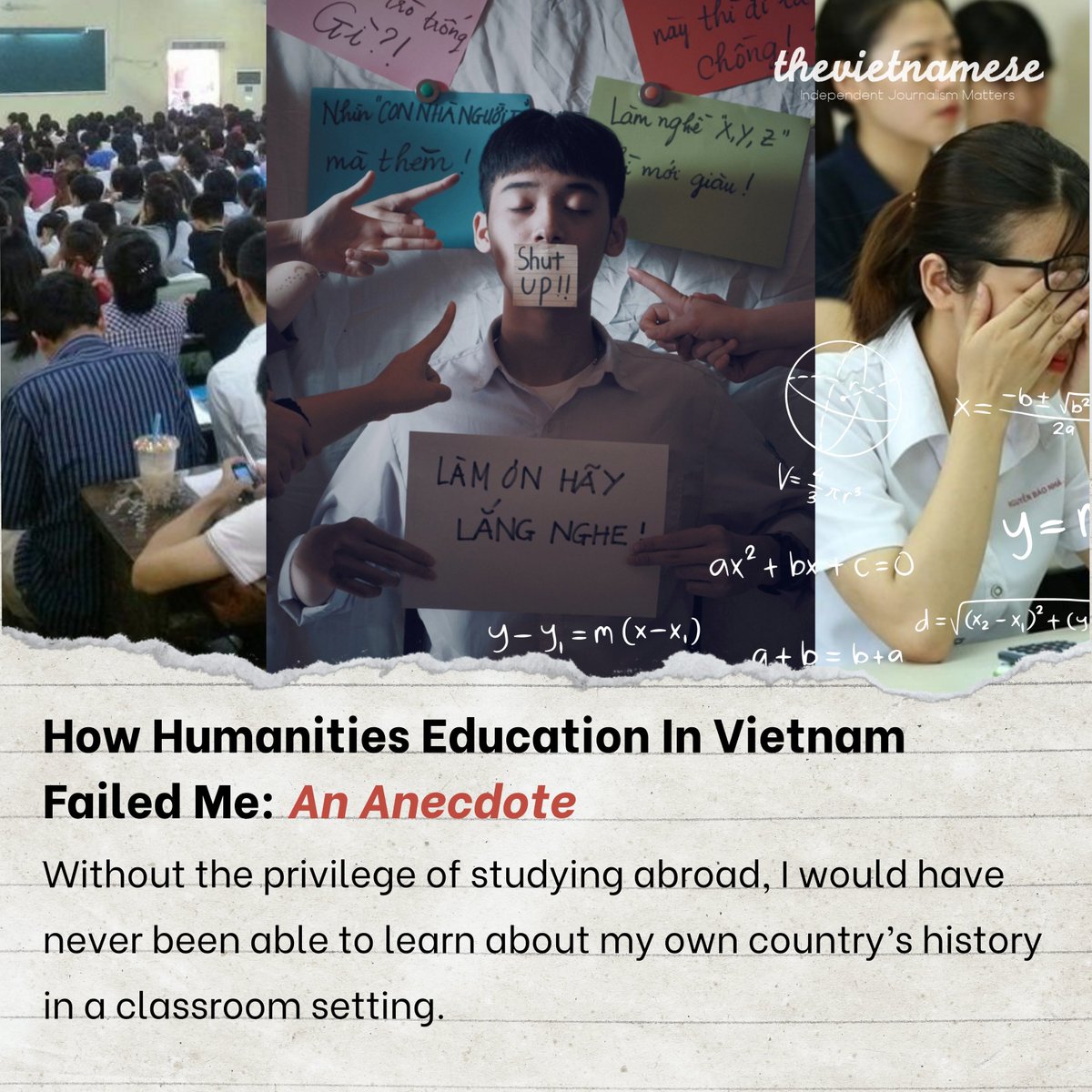 thevnmesemag's tweet photo. Following a recent article praising #Vietnam's public schools, Son Nguyen, a Vietnamese social sciences major, argues that Vietnamese education is flawed in three ways: persistent censorship, lack of critical thinking, and nepotism.

➡️ https://t.co/96fvJuUxuJ https://t.co/zSGnFIJdUH