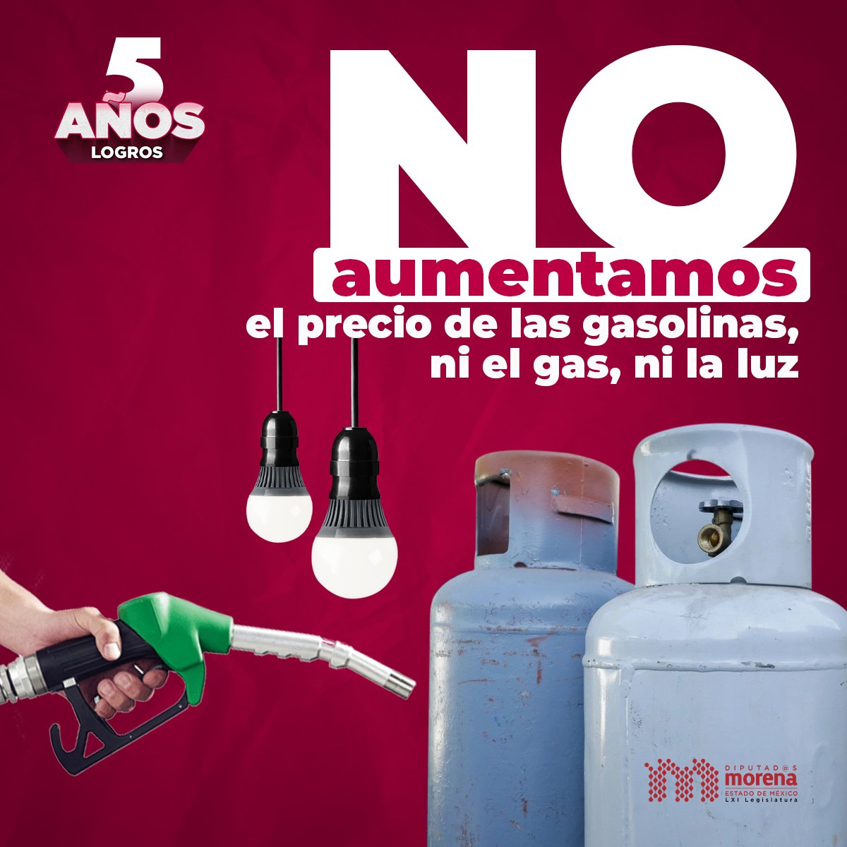 ❌ No aumentamos el precio de las gasolinas, ni el gas ni la luz. #5AñosJuntos

#TuEstadoDeBienestar
#5AñosDelTriunfoDelPueblo