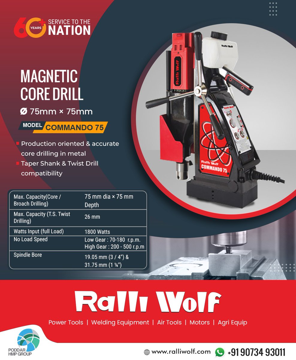 Ralli_Wolf's tweet image. Ralli Wolf 'Commando 75' Magnetic Core Drill is Suitable for production-oriented &amp;amp; accurate core drilling in metal. It has taper shank and twist drill compatibility. For more information visit: bit.ly/2xKjM9v
#magenticcoredrill #drillingmachine #commando75 #ralliwolf