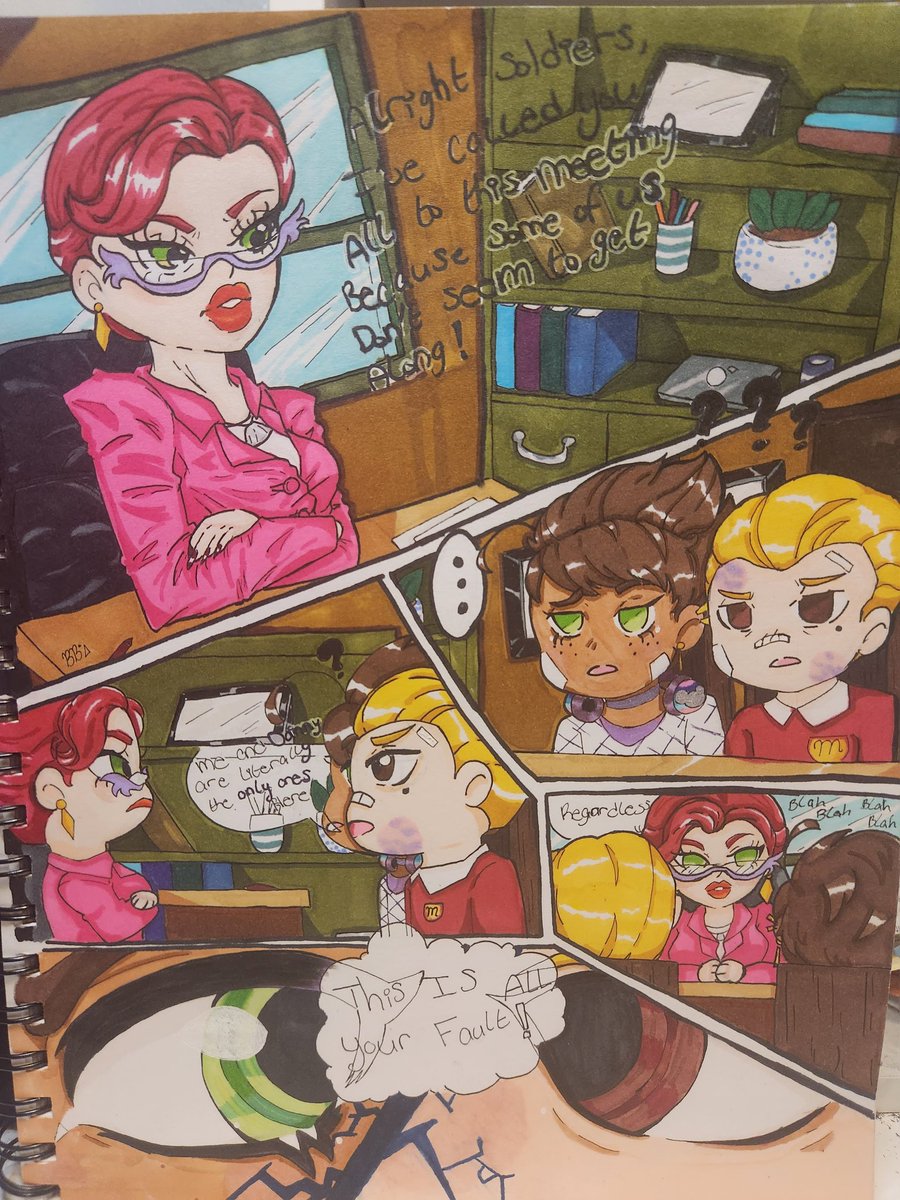 DeVillainess1's tweet photo. The boys got into a bit of trouble again
I've been working on this since the end of last month
The meme was perfect for these two
#monsterbusterclub #fanart #myart #traditionalart #ComicArt #comic https://t.co/8mSeXe3bND