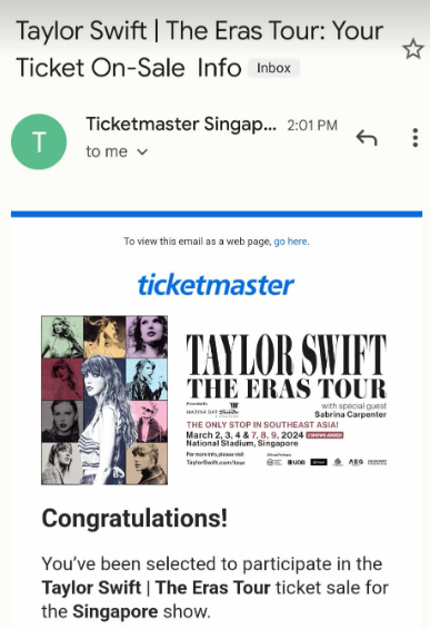 mimicams's tweet photo. I got an email! #SingaporeTSTheErasTour https://t.co/4fEHKvuyvy