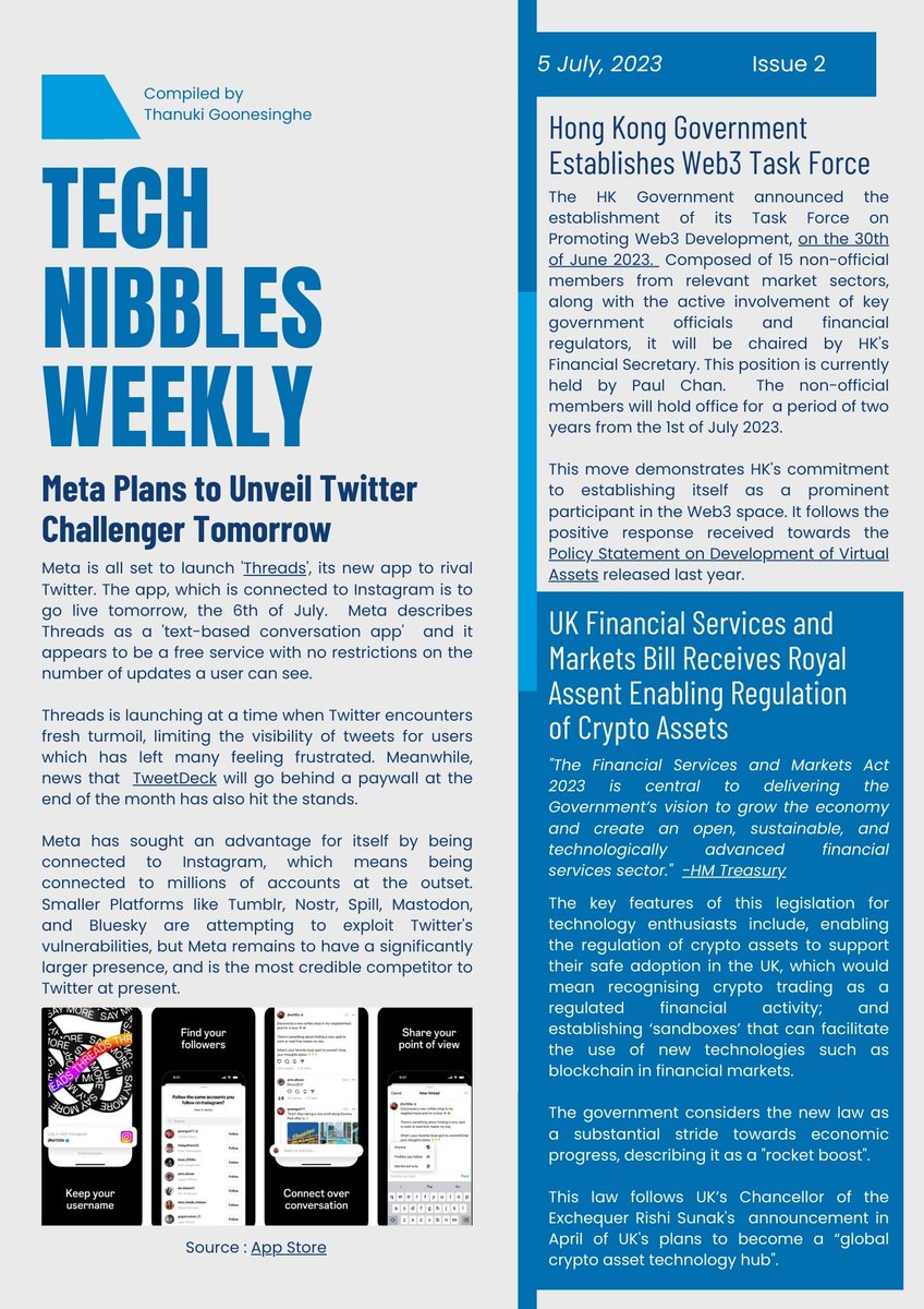 thanuki_g's tweet photo. Explore the 2nd issue of my newsletter - 'Tech Nibbles Weekly' featuring my top 3 #TechNews picks for this week.✨
#tech #share #newsletter #technibblesweekly  #techevents #threads #meta #hongkong #web3 #taskforce #uk #financialservices #regulation #cryptoassets #cryptotrading https://t.co/RxPm7elDqs