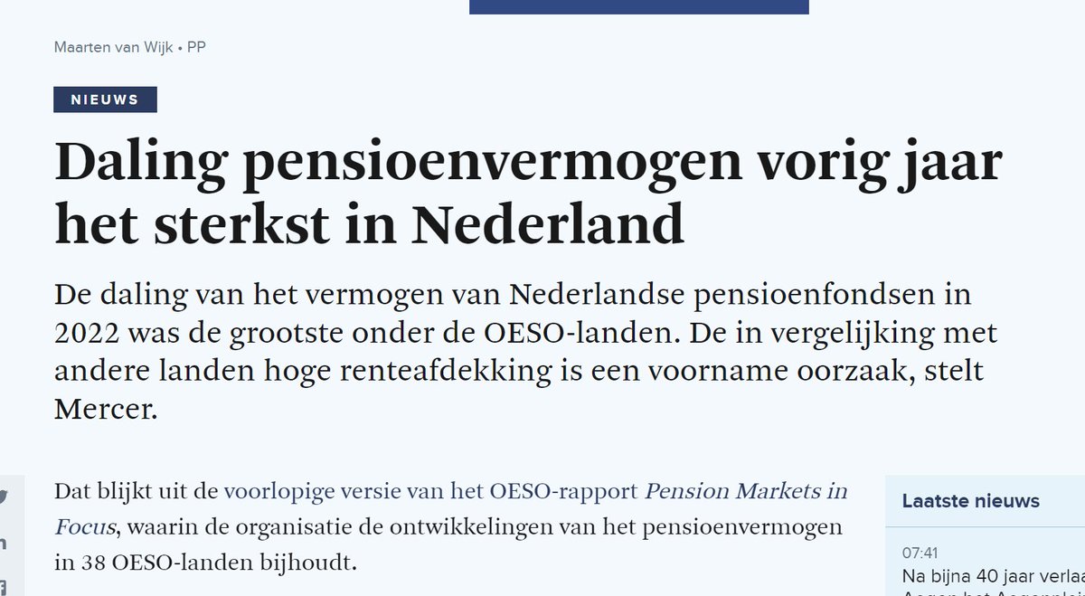 LawPension's tweet image. 20,7% . Ik wil niet eens weten hoeveel miljarden dat zijn.

Consequenties? Welnee.

"Volgens Edward Krijgsman van Mercer is een belangrijke verklaring de hoge renteafdekking bij Nederlandse fondsen. ‘Door de rentestijging hebben ze daar veel verlies op geleden.’