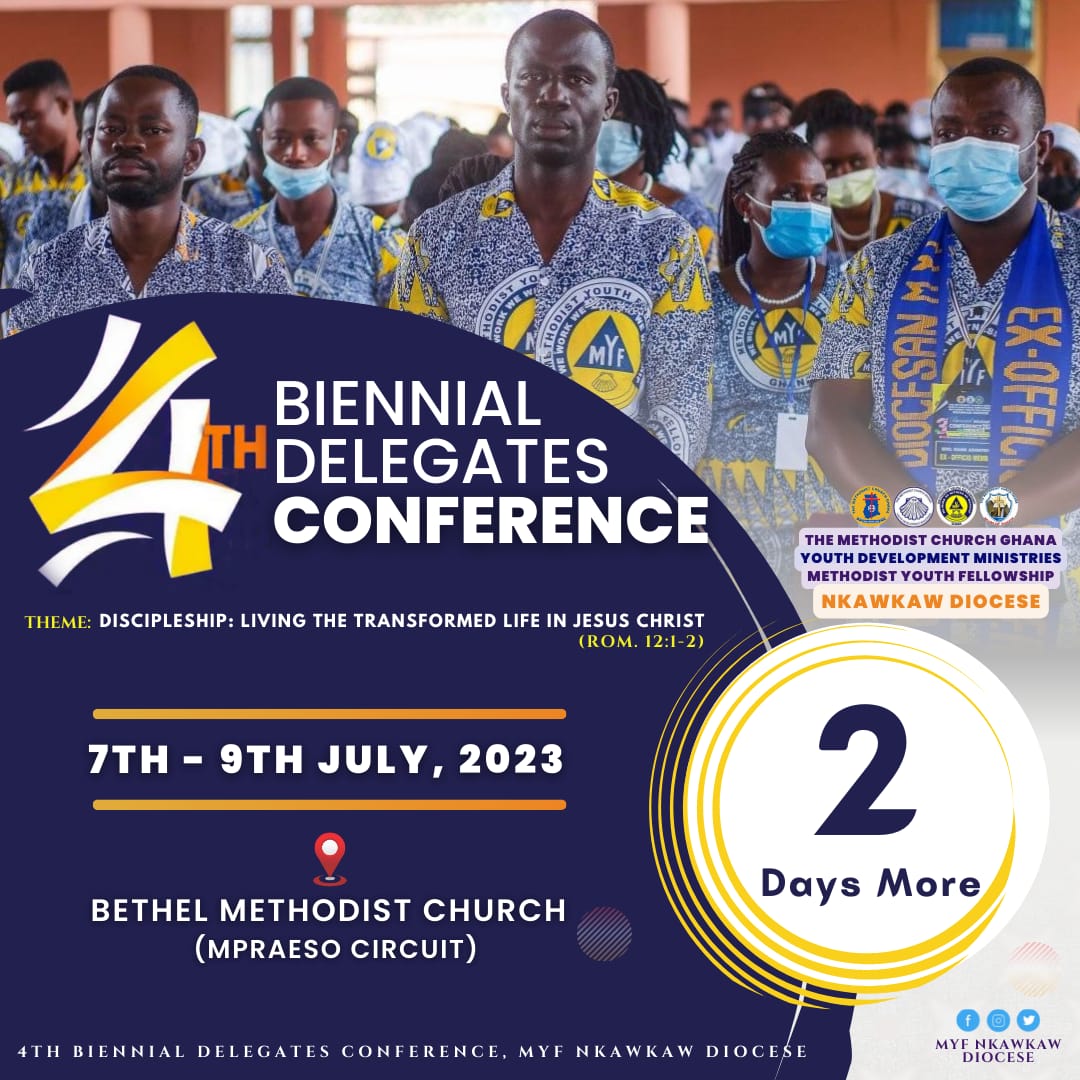 MyfNkawkaw's tweet photo. COUNTDOWN TO THE NKAWKAW  DIOCESAN MYF CONFERENCE IS ON….

0️⃣2️⃣DAYS MORE….

YOU CAN’T AFFORD TO MISS THIS!

#ProudMethodist
#ProudMYF https://t.co/uU83kRpDE4