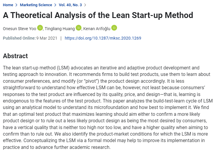 TIMES_INFORMS's tweet photo. #TIMESpaperOfTheMonth: LSM is an experimentation method lurking with false positives and false negatives signals. Learn how you should design an MVP to achieve product-market fit! https://t.co/Uh3ZEzxHDu
