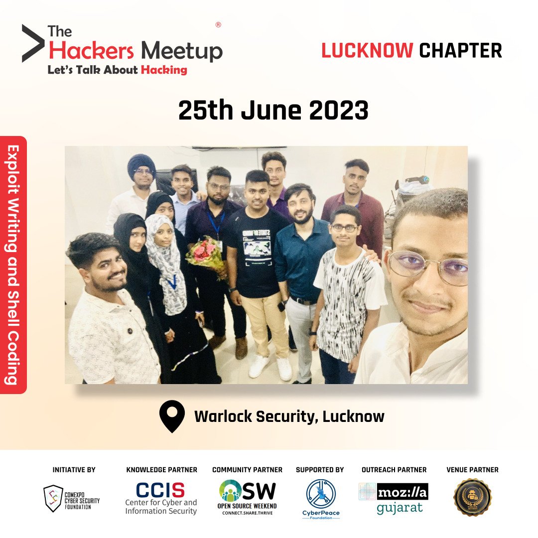 Hackers_Meetup's tweet image. Successfully completed The Hackers Meetup Lucknow June event with 30+ Participants a huge shout out to @thm_Lucknow Team
#TheHackersMeetup #ExploitWriting #ShellCoding #ApplicationSecurity #Pentesting #WAPT #MAPT #VAPT #BugBounty #KeepHacking #CyberAct #EthicalHacking