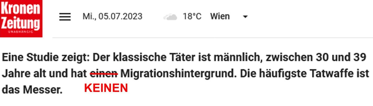 LIebe <a href="/krone_at/">Kronen Zeitung</a>, was denkt ihr euch eigentlich dabei, wenn ihr behauptet, der klassische Femizid-Täter habe "Migrationshintergrund" und euch dabei auf eine Studie beruft, die das genaue Gegenteil sagt, nämlich dass die Mehrheit der Täter KEINEN Migrationshintergrund hat? 1/2