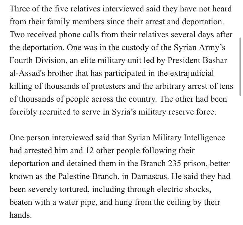 The nightmare scenario for Syrians in Lebanon is unfolding: the army arbitrarily arrested and deported thousands of Syrians, including unaccompanied children, between April and May. Returnees have been tortured or forcibly conscripted. hrw.org/news/2023/07/0…