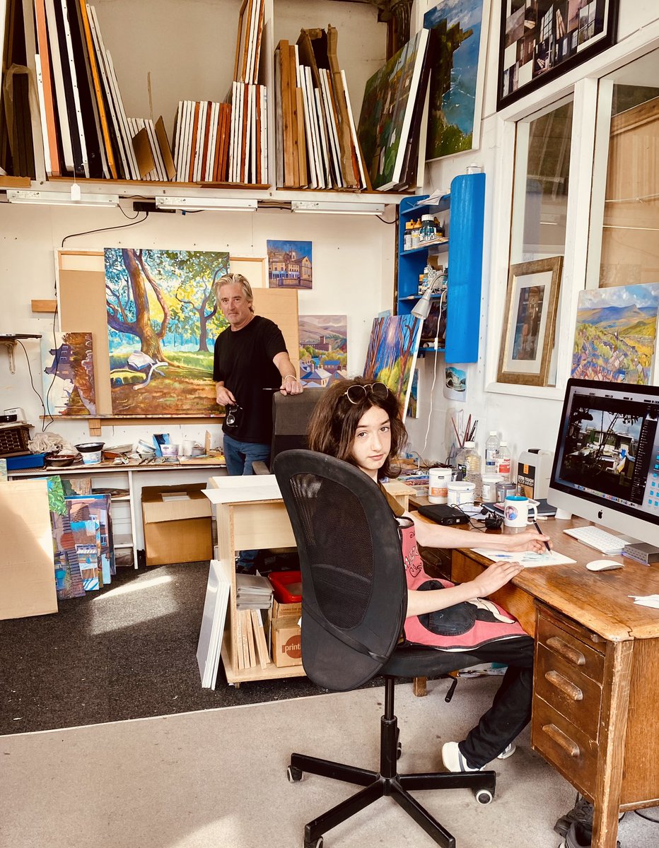 My studio buddy here for the holidays . Look forward to seeing Drew’s new work 🙏🏻  #familytime #artists #summer #schoolsout #wednesdaythought #painter #artistinresidence #July #artistfamily
