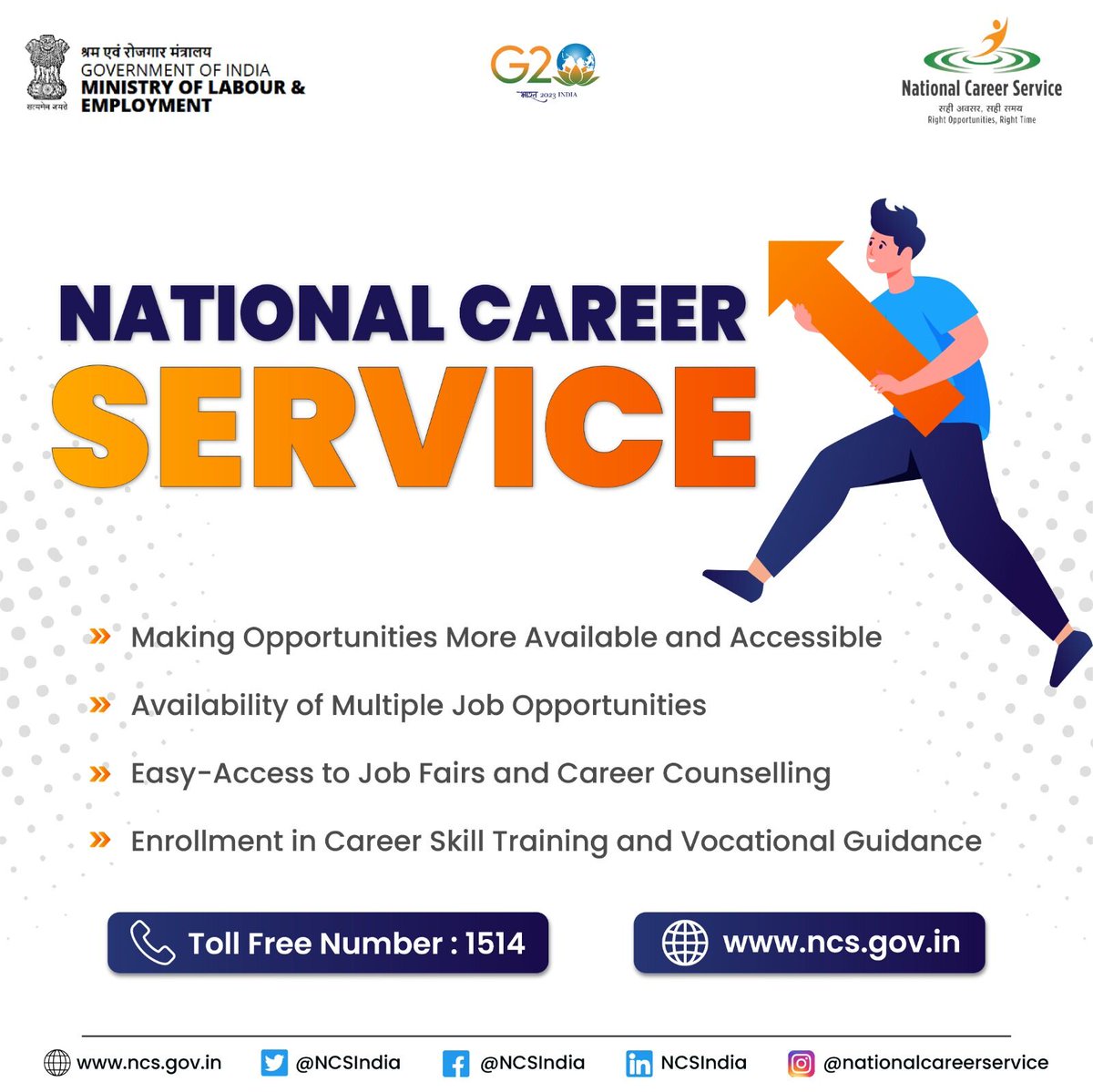 NCSIndia's tweet photo. Enroll yourself with National Career Service Portal, a dedicated government platform for recruiters and job enthusiasts. 

Register today at https://t.co/CzfOtPqxdC

#NCSIndia #Jobsearch #jobindia #JobVacancies #jobindia #career #jobfair2023 #upskill #counselor #employers https://t.co/nWKghSXYhd