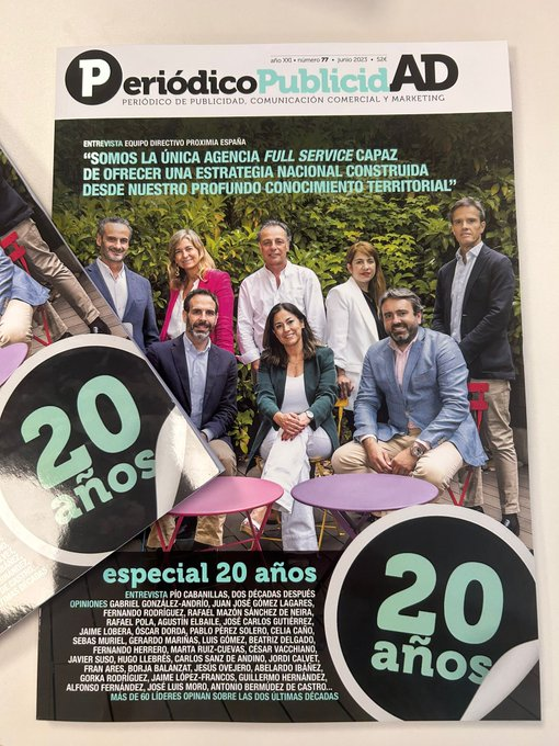 Havas_ES's tweet photo. Fantástica portada de @PdelaPublicidad en su 20 aniversario!
Felices por contar con nuestra agencia #Proximia en este número tan especial.
#FelizAniversario amigos y gracias!!! 2⃣0⃣ 🙌😊 https://t.co/kXvonGL65O