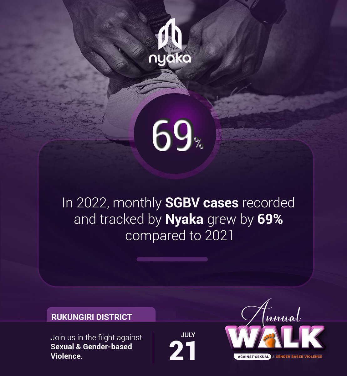 Silence is not an option when it comes to Sexual and Gender Based Violence in our communities,it only perpetuates the cycle.Let's break the cycle of fear and take a stand

Join #NyakaWalk23 as we walk together, showing victims they are not alone and violence is not the norm