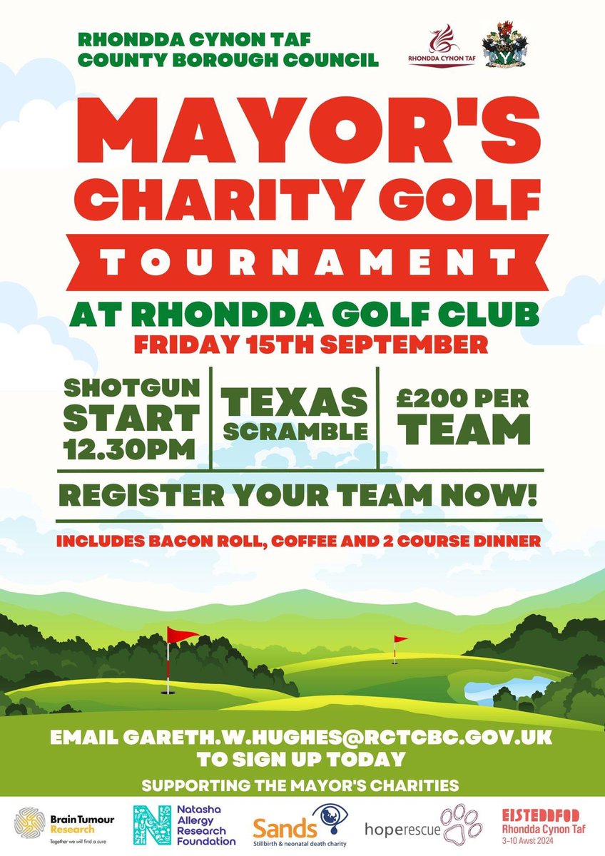 garethwynhughes's tweet photo. Calling all golfers!! ⛳️ 

A great opportunity to support some great charities and see the best views in golf! 

#Rhondda #RCT #Golf #Charity 

@RCTCouncil

Pls RT https://t.co/6ySLbRQ137