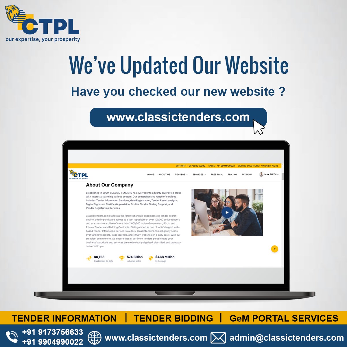 We have updated our website visit : classictenders.com

If you have any suggestion, please drop us an e-mail on admin@classictenders.com to give us your feedback.

#classictenders #website #websitelive  #checkitnow #websitelaunching #tenderservice #Ahmedabad