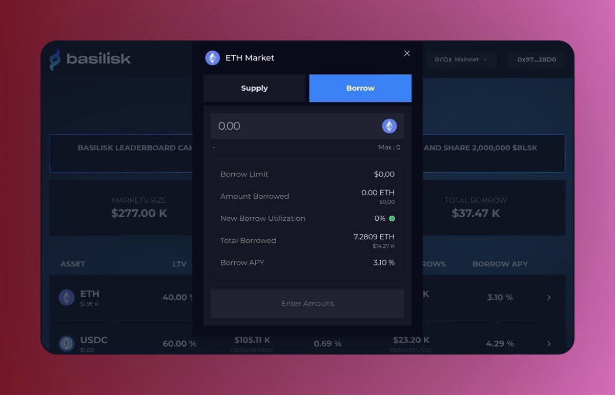 bloomstarbms's tweet photo. 8/ ✅ Borrowing assets with #BasiliskOrg 💰

STEP 6: Opt for 'Borrow', enter your desired ETH amount &amp; click 'Borrow'. Validate the transaction.

→ To repay assets, simply opt for 'Repay'.

Next, we'll tackle withdrawing funds. Stay tuned! https://t.co/eDVKE1XH4A