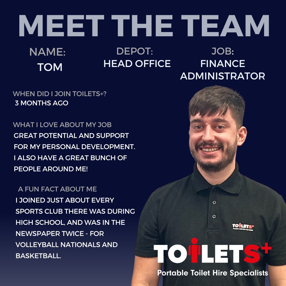 ToiletsPlus's tweet photo. OUR July 'Meet the Team' is the lovely Tom! He has settled in very well at Head Office over the last few months. 
#ToiletsPlus #ToiletHire #Finance #TeamMember 
Call us on 0800 606 100 or visit https://t.co/BYXIdUhBg3 https://t.co/9aF2xlndGz