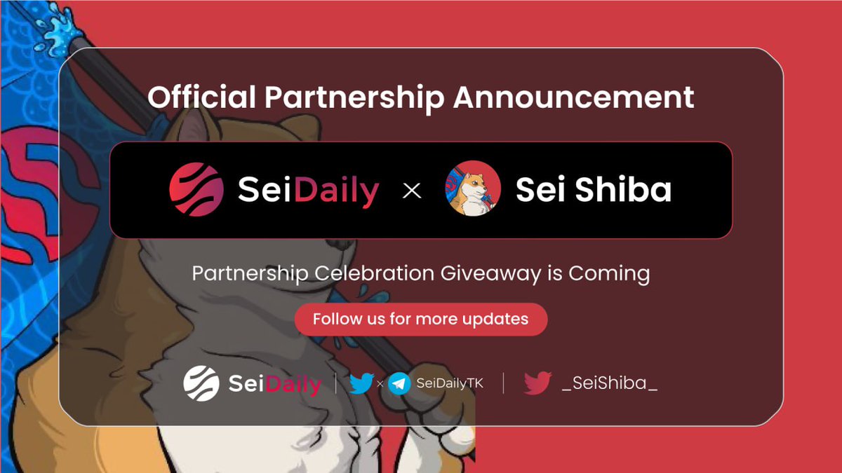 🎉 EXCITING ANNOUNCEMENT!

🔥 We are thrilled to introduce our partnership with <a href="/_SeiShiba_/">Sei Shiba | SOLD OUT 🦴</a>

Join Sei Shiba in an adventure on the SEI YACHT searching for the FORGOTTEN OASIS. Prepare yourself for an immersive NFT experience with Sei Shiba!

✅ Stay tuned for more updates!