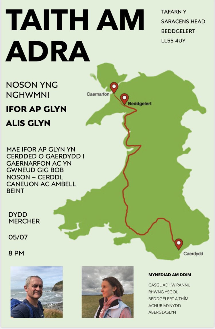 Diolch i’r criw ddaeth draw i Gaffi @AnturStiniogCyf neithiwr - codwyd £70 at waith yr Antur. Ymlaen heno i’r Saracens ym Meddgelert - 8og - noson er budd @AberglaslynMRT a @YsgolBeddgelert yng nghwmni Alis Glyn. Dewch draw!