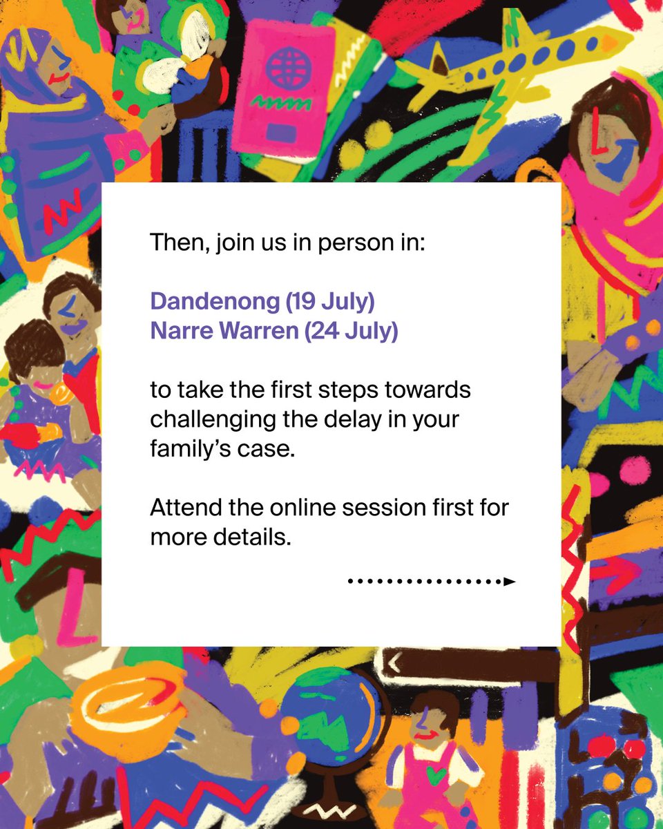 Refugee families are being kept apart for years because of visa delays. <a href="/humanrightsHRLC/">Human Rights Law Centre</a> &amp; @SMLS_clc are holding information sessions for people affected by this issue. 

Join us online this Monday, 10 July at 6pm to find out what we can do. Register here: rb.gy/p0my4