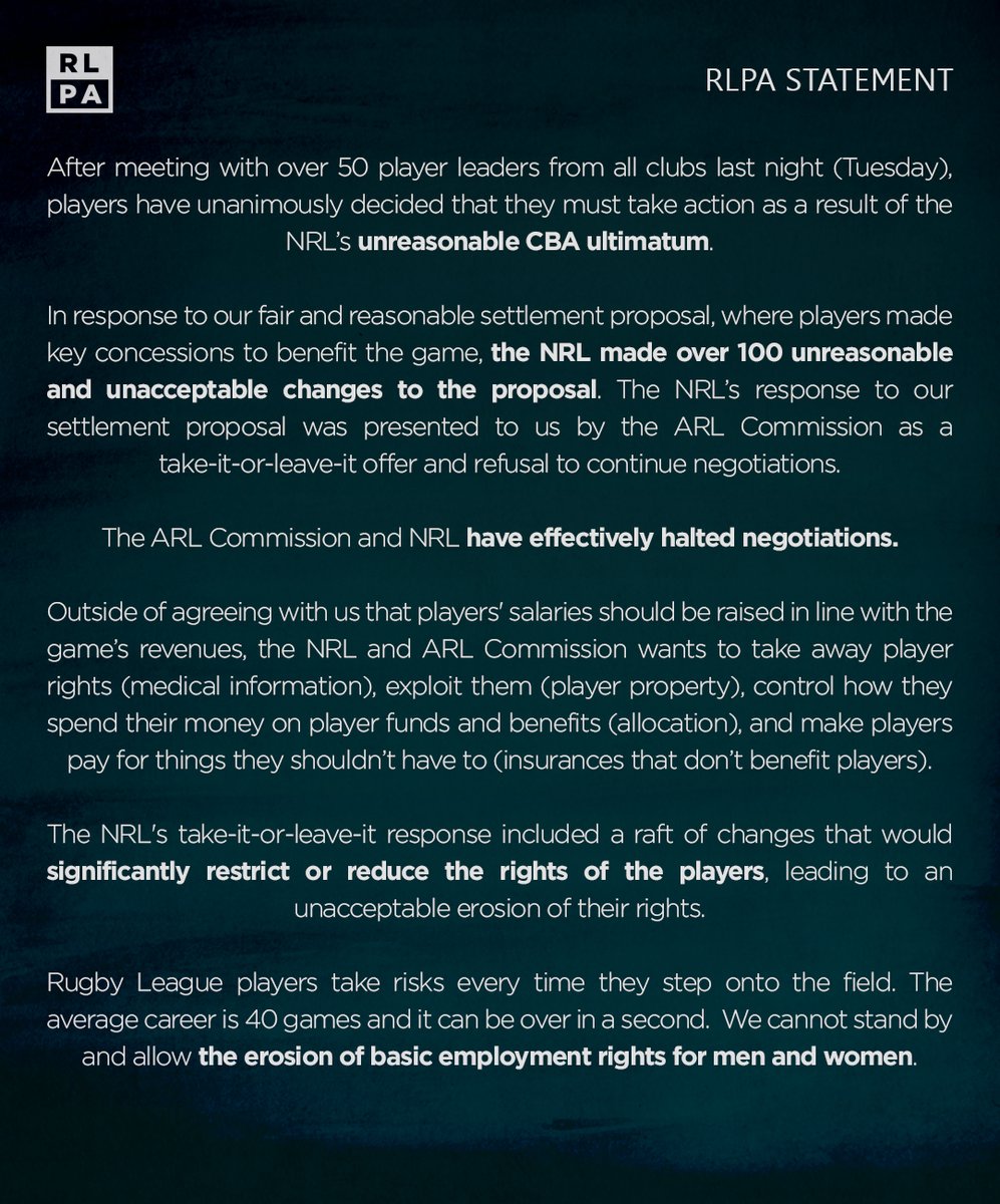 RLPlayers's tweet photo. An RLPA statement.

Read more: https://t.co/mZ36L4vF1x https://t.co/LtzTS3pf0t