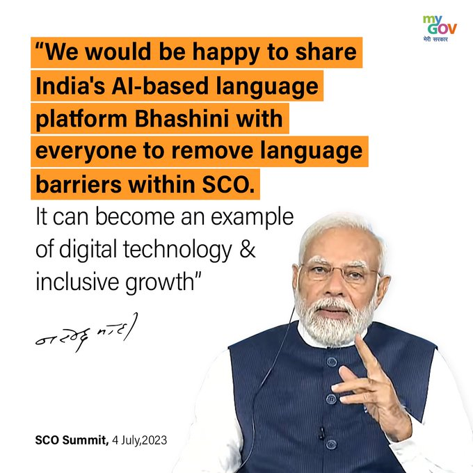 SomParkashBJP's tweet image. We would be happy to share India&apos;s AI-based language platform Bhashini with everyone to remove language barriers within SCO. It can become an example of digital technology and inclusive growth.

-PM @NarendraModi Ji

#SCOSummit #SCOSummit2023