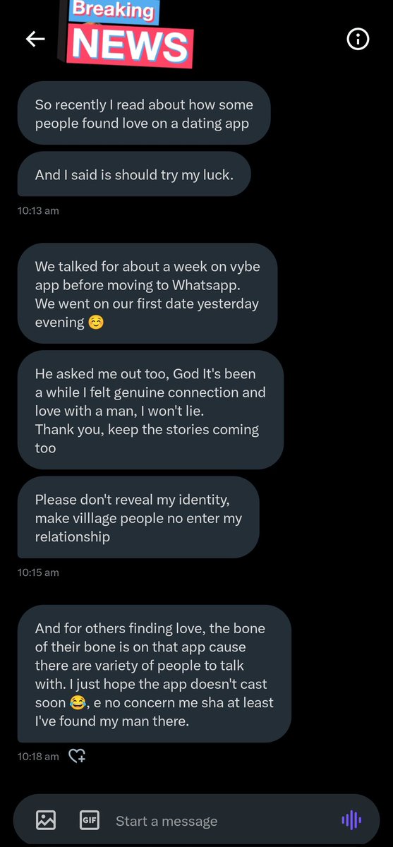 desola__xn's tweet photo. I Got this dm this yesterday morning from a follower 😂, she met her new boyfriend on vybe app. Love sweet oh 😂😍 https://t.co/IRBy7TRAdn