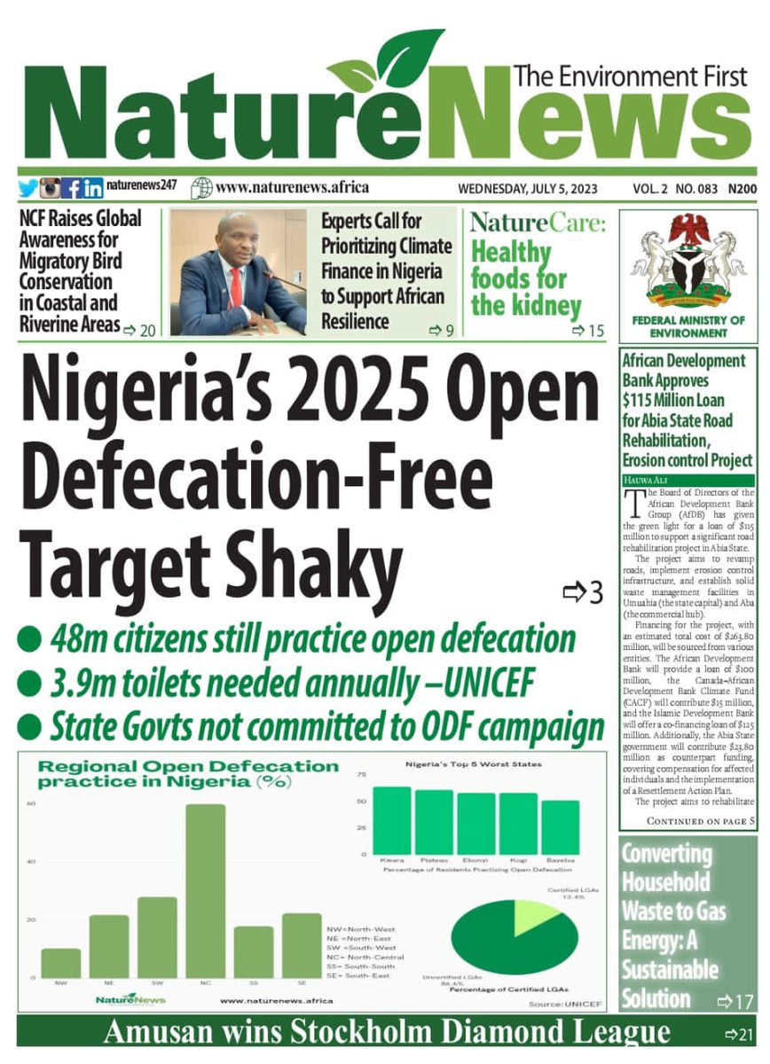 naturenews247's tweet image. Today's cover page 
naturenews.africa 
#OpenDefecation #Environment #ClimateCrisis #ClimateAction #Nigeria || Mmesoma || Wike || #storm