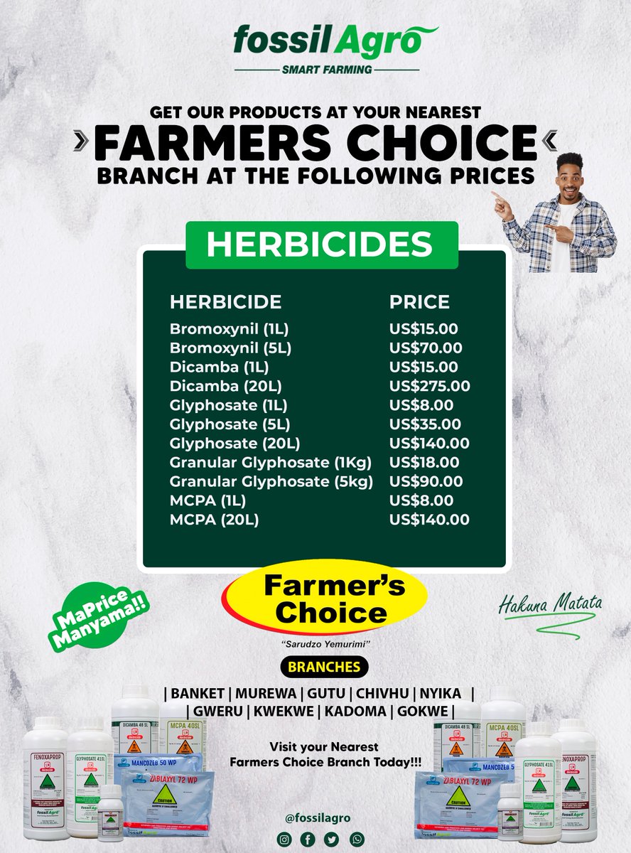 fossil_agro's tweet photo. Bringing Convenience to You through Smart Partnerships!

Get any of our Products with just a Visit to any Farmers Choice Branch in Banket, Murewa, Gutu, Chivhu, Nyika, Gweru, Kadoma or Gokwe.

#fossilagro #smartfarming #smartpartnerships #farmerschoice https://t.co/aNbWGNA4KL