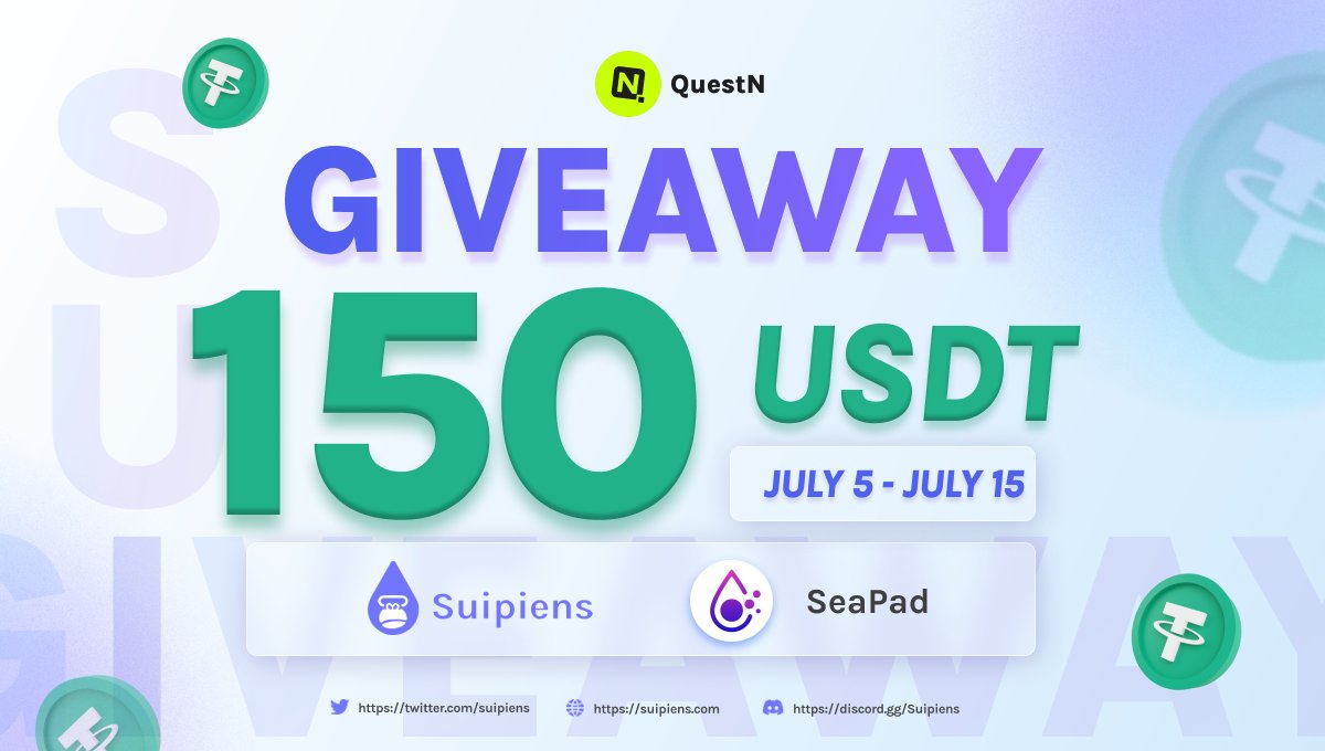 Suipiens x <a href="/SeaPad_defi/">SeaPad</a> 

🔥 QuestN Giveaway 🔥

💰150 USDT💰

🚀Don't miss out on this opportunity! Join the giveaway now: app.questn.com/quest/79079965…

<a href="/SeaPad_defi/">SeaPad</a> the first launchpad combines with the DeFi functions on Sui network &amp; Multi-chains that bring creative ideas to life.