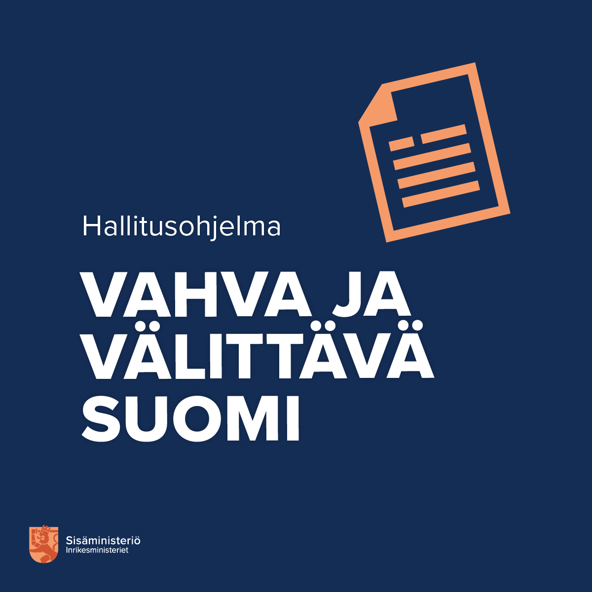 Sisaministerio's tweet photo. Kansallista turvallisuutta vahvistetaan. 
 
Hallitus laatii kansallisen turvallisuuden strategian. Myös yhteiskunnan haavoittuvuudet vieraiden valtioiden laaja-alaiselle vaikuttamiselle kartoitetaan ja tähän liittyvät puutteet korjataan. 1/4
 
#Hallitusohjelma https://t.co/nbXVOtMDEx