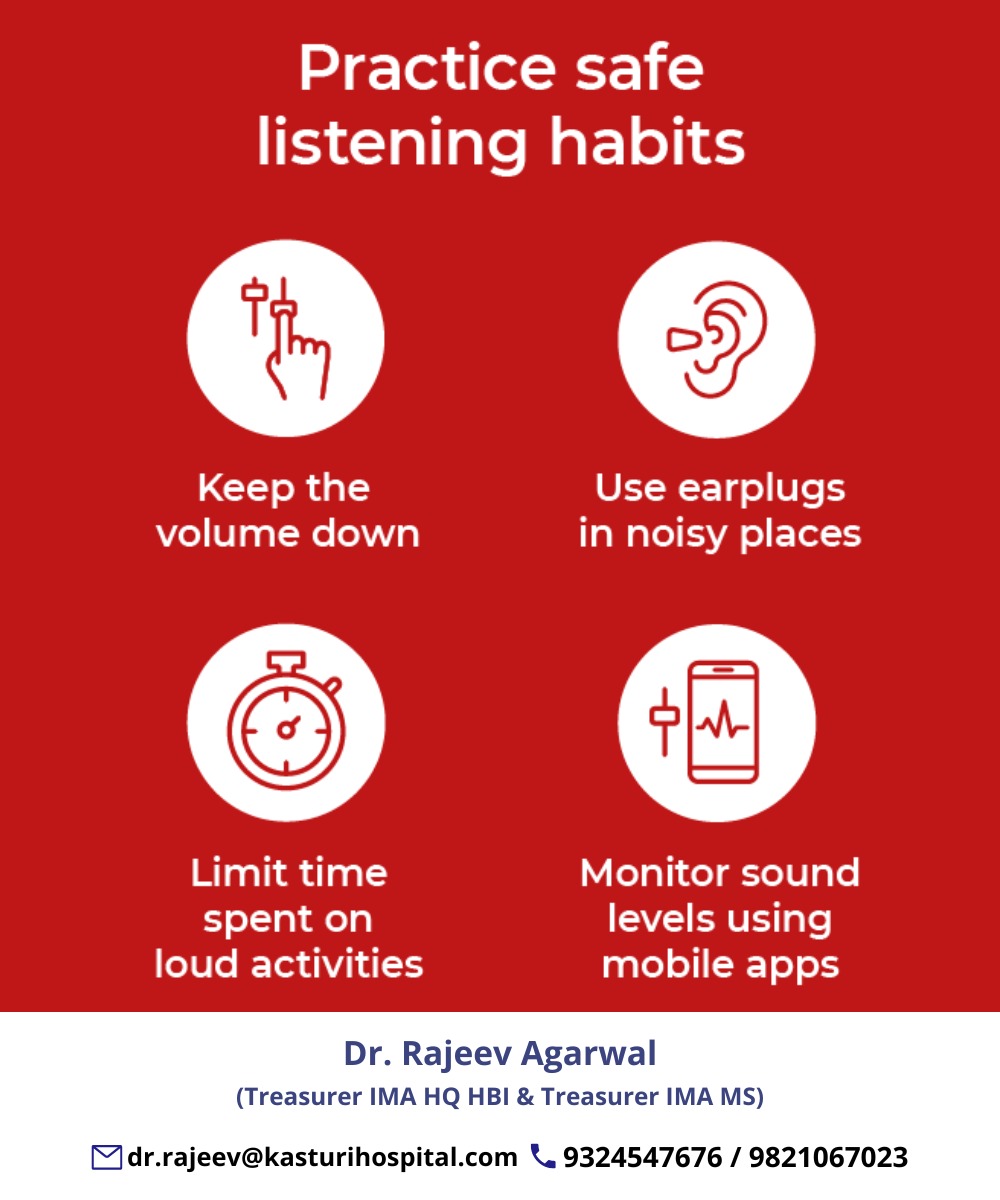 Do you:⁣

📢 Work in a noisy place?⁣
🎧 Use headphones regularly?⁣
🔊 Visit places with loud music? ⁣

You could be at risk of hearing loss. ⁣Protect your hearing. Practice safe listening 👂 habits.

#drrajeevagarwal #SafeListeningHabits #LoudMusic #noisyplace