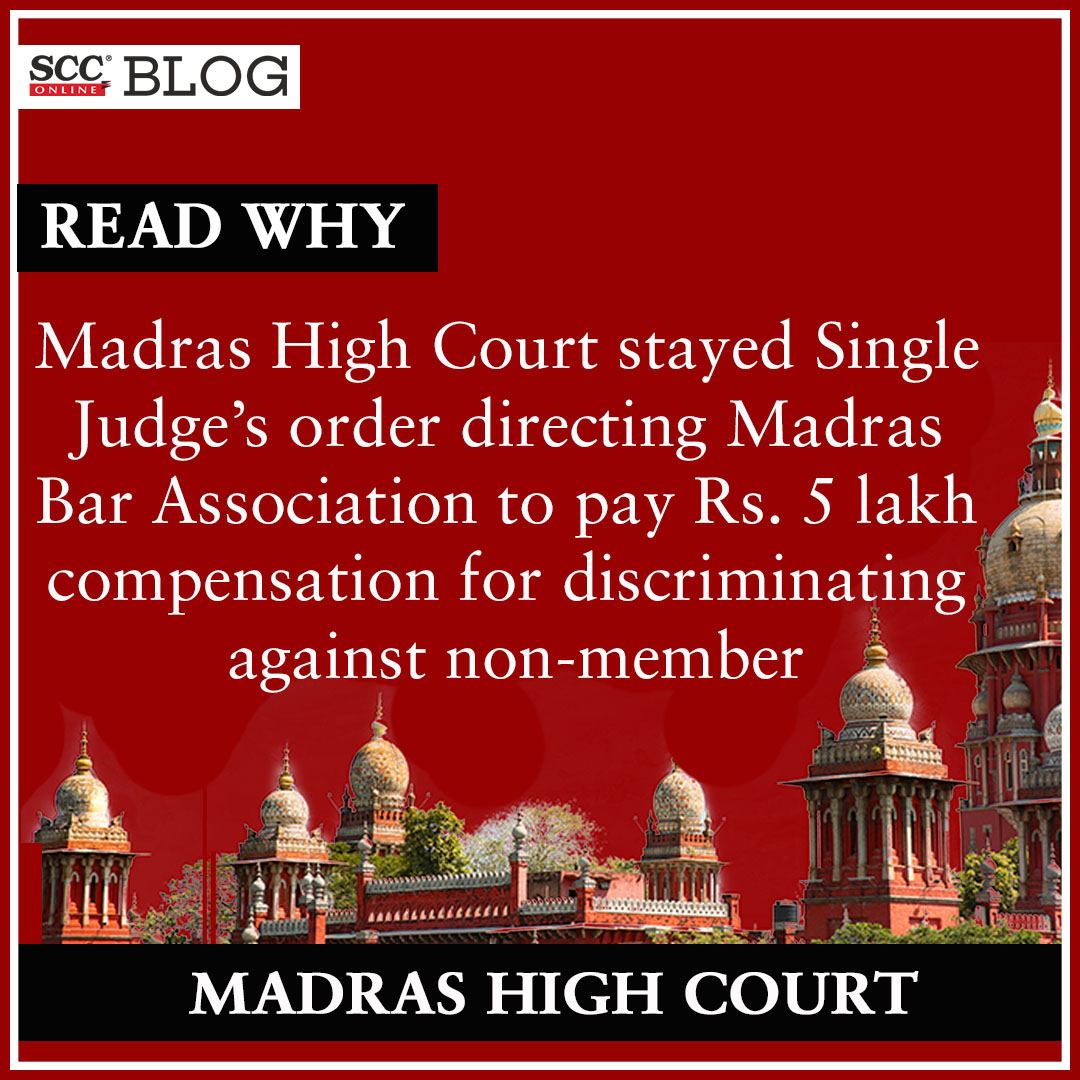 scconline_'s tweet photo. Read why Madras High Court stayed Single Judge's order directing Madras Bar Association to pay Rs. 5 lakh compensation for discriminating against non-member
https://t.co/HY6hKhvFBt

#MadrasHighCourt #compensation #discrimination #madrasbarassociation #MadrasHC #singlejudge #SCC https://t.co/kMDTbom5Hb