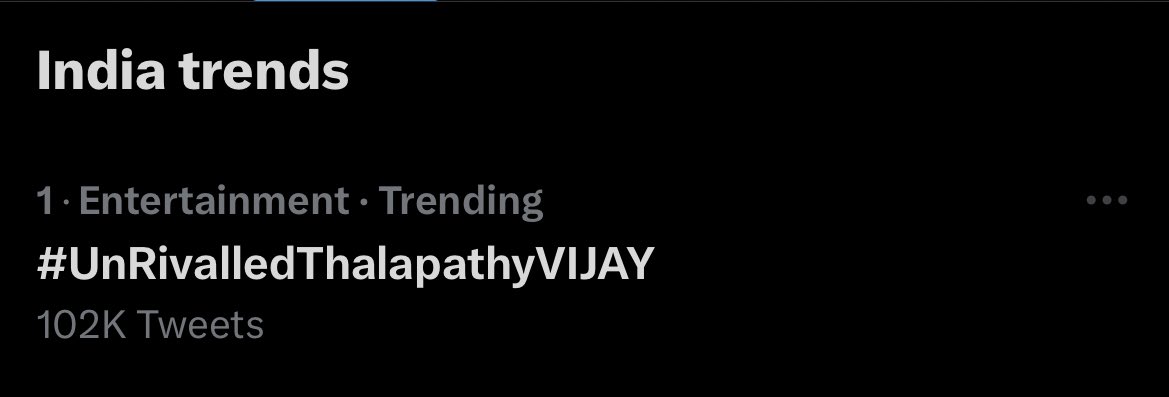 VijayFansTrends's tweet photo. Massive 100K tweets for an unplanned tag with no.1 trending in India &amp; no.8 at world wide list 🔥🙌🏻

#UnRivalledTHALAPATHYVIJAY https://t.co/9Nb1LHVDeM