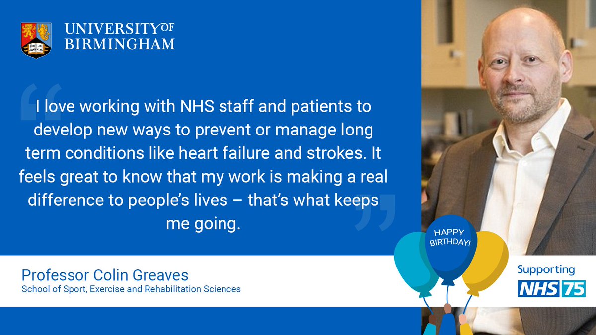 💙Happy 75th Birthday NHS. Our researchers are celebrating the work they do with NHS colleagues to help patients with long term health conditions. @ColinGreaves1 
@unibirmingham