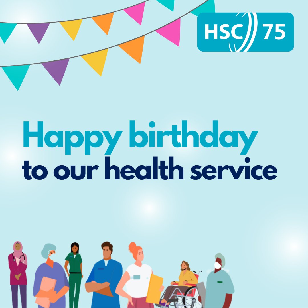 As the NHS &amp; HSC celebrate their 75th birthday we will be honouring the past, embracing the present and continuing to build a brighter future for out patients and service users 🌟 

It's a remarkable milestone🎊 

7️⃣5️⃣ years #StillServing #HSC75 #NHS75