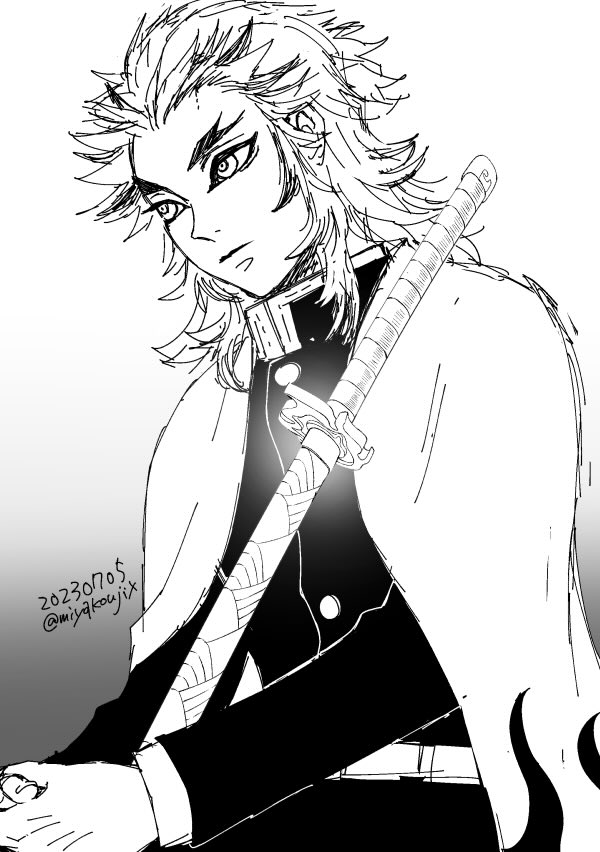 みやこうじさんがTwitterに投稿した煉獄杏寿郎(鬼滅の刃)のイラスト。