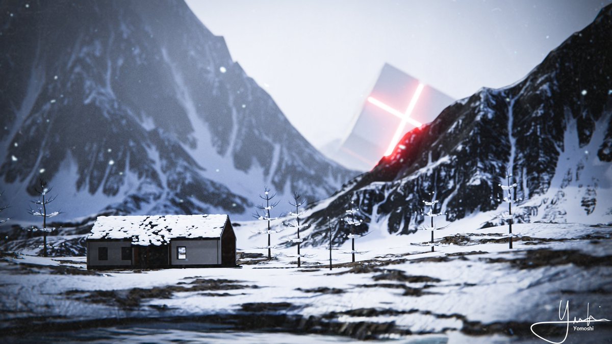 Yomoshis's tweet photo. t's finally done!! I really wanted to do some environment 3D for a while and doing it was a fun process..

#digitalart #digital3d #blender3d #blender #3dart #3d #veikk #3denvironment #snowymountains https://t.co/w4jwiAqUB3