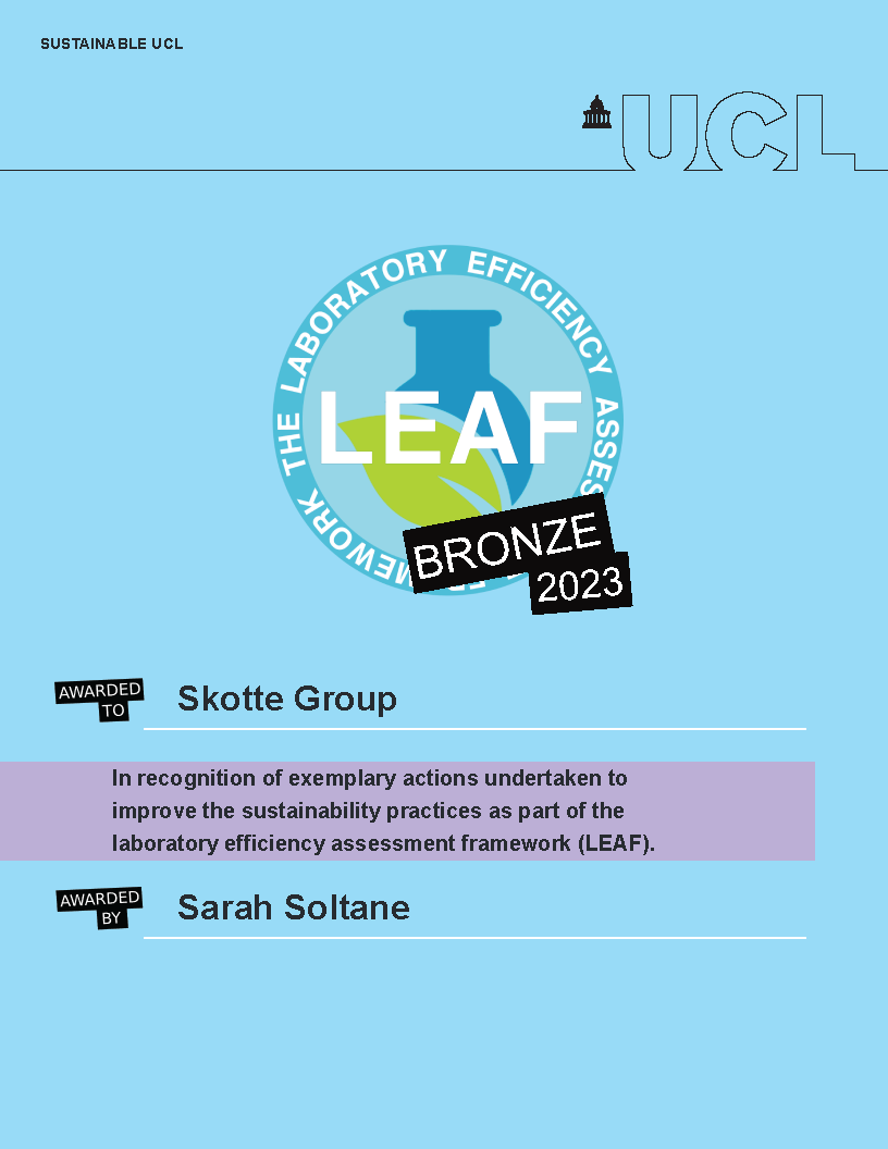 SkotteResearch's tweet photo. The Skotte Research Lab has achieve LEAF Bronze Certification https://t.co/nI9VO3NEei