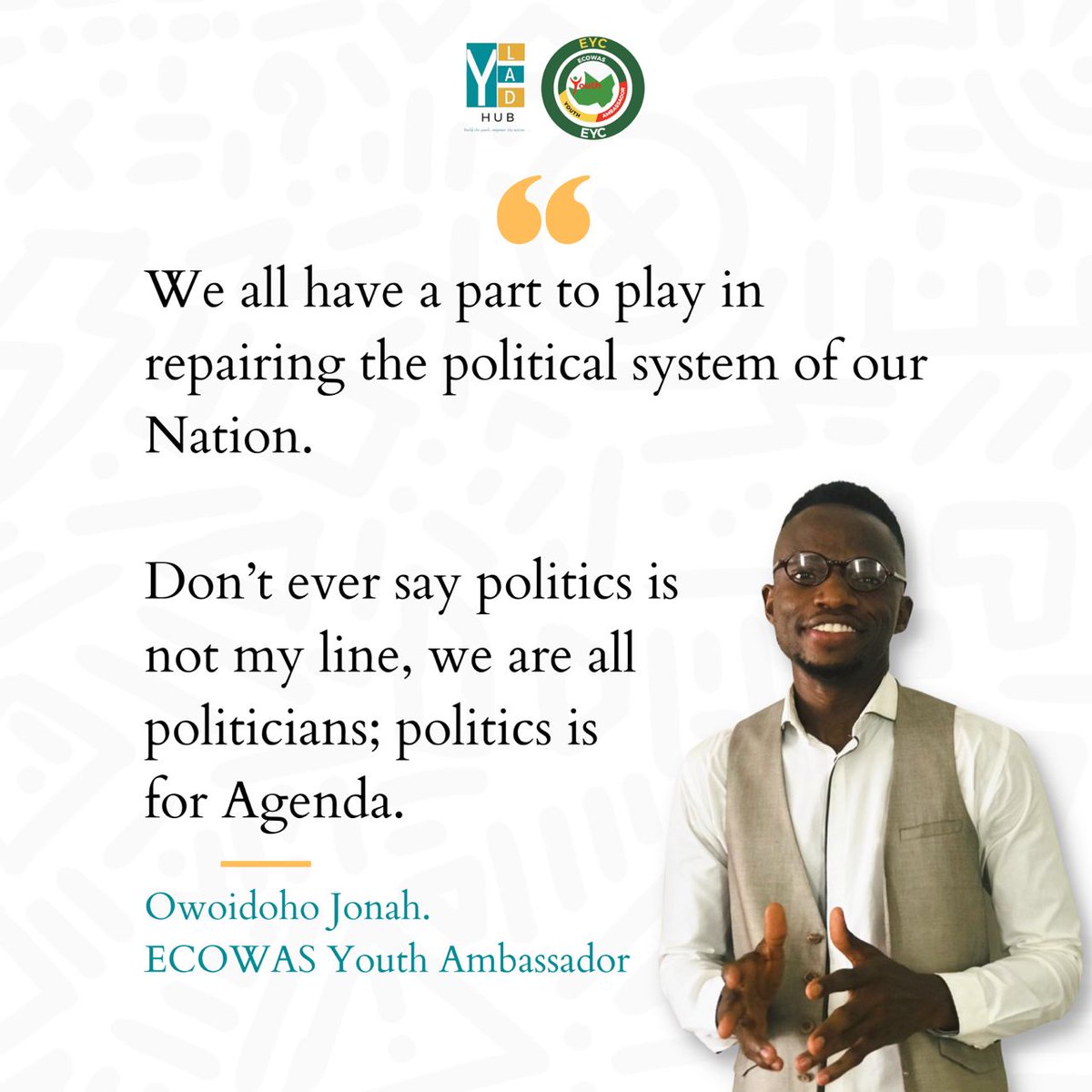 catalysts_ydf's tweet photo. We the citizens of Nigeria are catalysts for change, architects of progress, and guardians of democracy. 
Our unique perspectives and voices matter, and our participation is vital for a better future. https://t.co/ieUChfOBH6