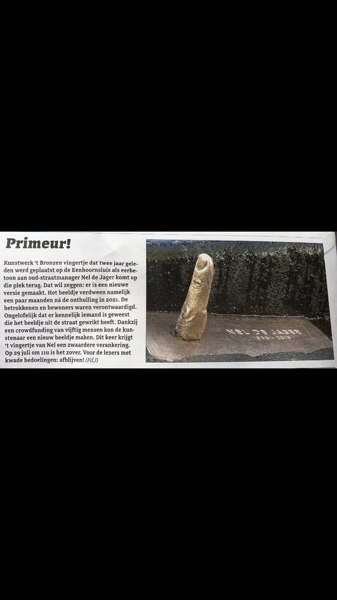 MonicaKeyzer's tweet photo. πβt Bronzen vingertje komt, op 29 juli om 11 uur terug, als eerbetoon aan Nel de Jager.
#NelDeJager #straatmanager #Eenhoornsluis #Haarlemmerdijk #Haarlemmerstraat #Haarlemmerbuurt #vingertje #straatkunst
#Jordaankrant https://t.co/O3xnpbTs1S