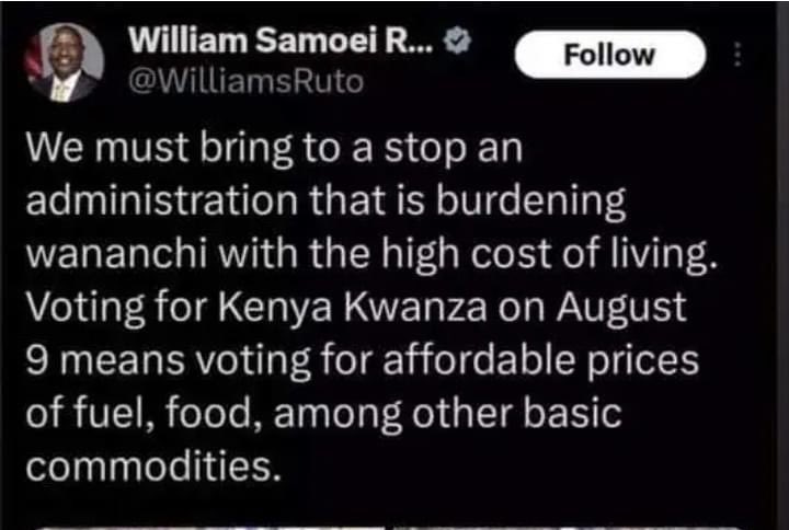 No no no! Stop telling us to give Ruto time, that he knows what he is doing. No he doesn’t! He just lied throughout his campaign. 

You want to confirm he doesn’t know what he is doing? Remember the oil deal he made with UAE, promising us that it would bring down the price of