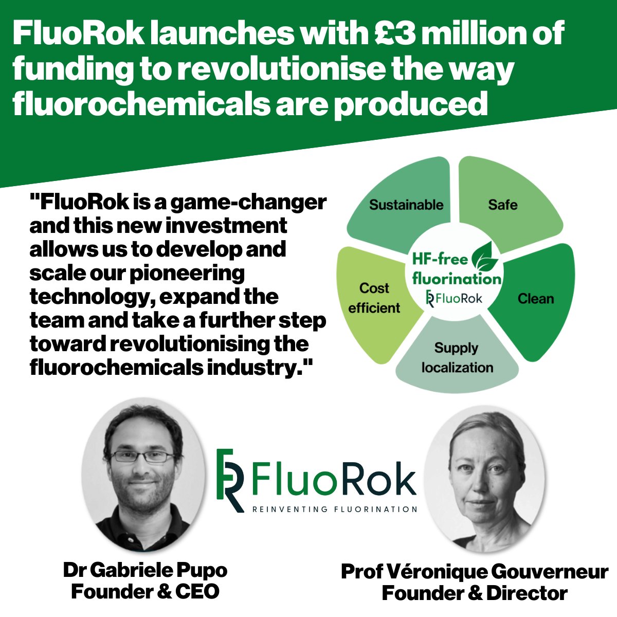 Thrilled to announce £3m seed funding from @OxfordSciEnt. Delighted to join the portfolio of innovators & disruptors tackling the world’s toughest challenges. Together we will lead fluorochemicals manufacturing into the 21st century. Full announcement fluorok.com/wp-content/upl…