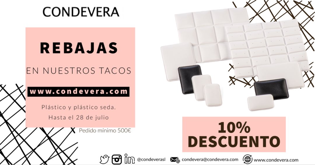 condeverasl_'s tweet photo. ◾��▫️REBAJAS CONDEVERA ◾️▫️
Hasta el 28 de julio 10 % OFF en todos los tacos de plástico &amp; plástico seda con tu pedido superior a 500€ (oferta no acumulable) ¿A qué esperas?

#condevera #rebajasverano #tacos #piezas #tacos #seda #plastico #packaging #rebajas #sales #packagingbox https://t.co/CXAvSlyNLq