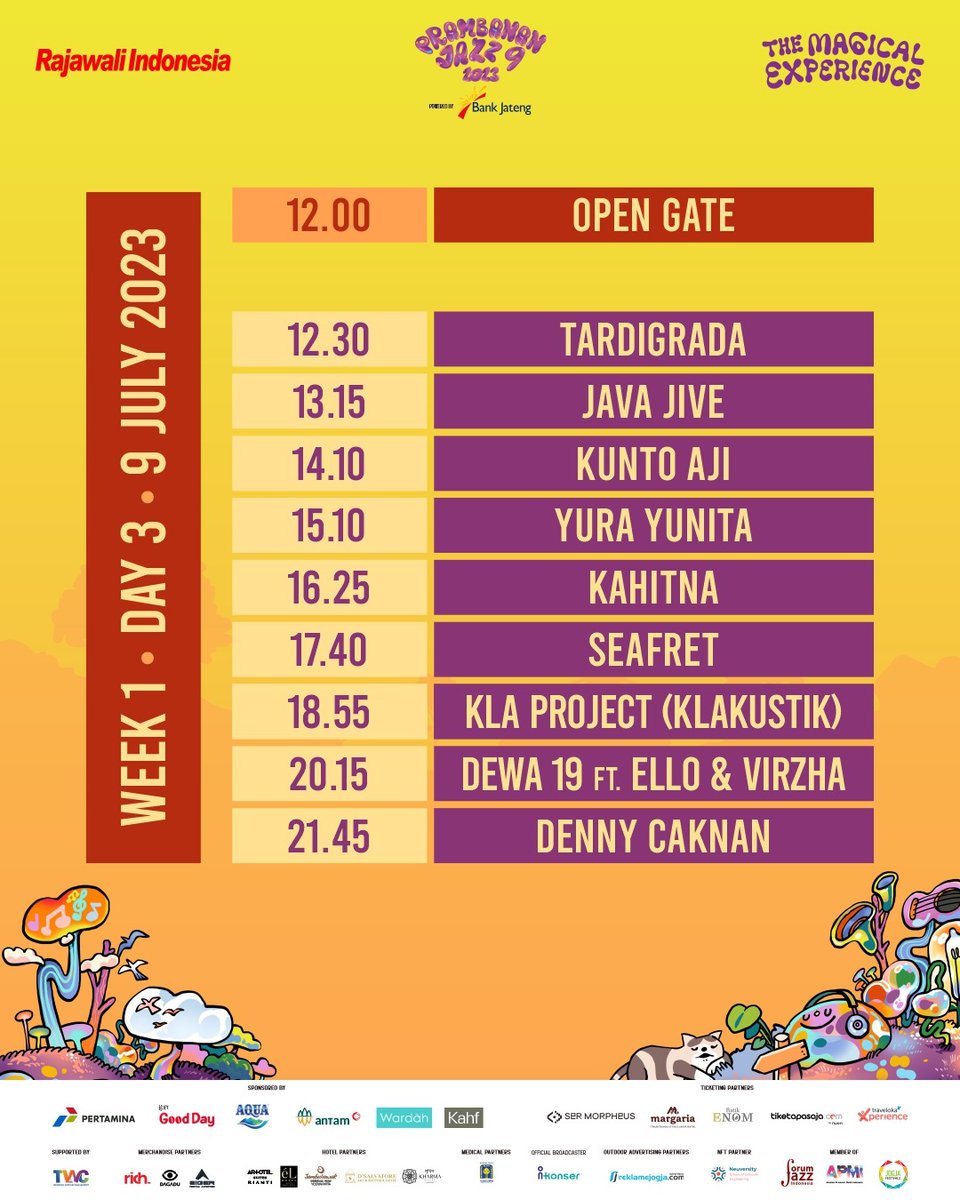 PrambananJazz's tweet photo. Halo - Halo PJF Lovers!!!

Siapa yang udah ga sabar nungguin rundown #PrambananJazz, ini MinJazz spill rundown buat yang week 1 yaaa 🤩

Perhatikan baik baik, dan siapkan waktu terbaik kalian untuk datang lebih awal 🥰🙌🏻

#PrambananJazz2023 https://t.co/XsoveihorZ