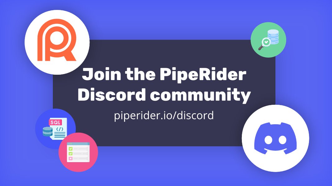 We've rebooted our Discord community ♻️

If you're looking for:

🛟Help using PipeRider
📰 Info on new releases
💬 General chat about data

Join the community here:

piperider.io/discord

#dataquality #datareliability #dbt #codereviewfordata