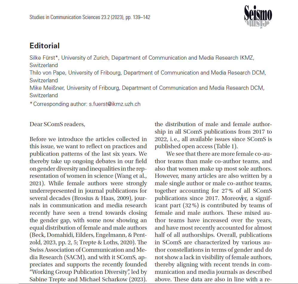 Silke_Fuerst's tweet photo. In the editorial published today, we report on the distribution of male &amp; female authorship in all SComS publications from 2017–2022, addressing ongoing debates in our field about gender diversity &amp; inequalities in the representation of women in science
👉https://t.co/8mWAn6nOzQ https://t.co/tH9WMJvCpm