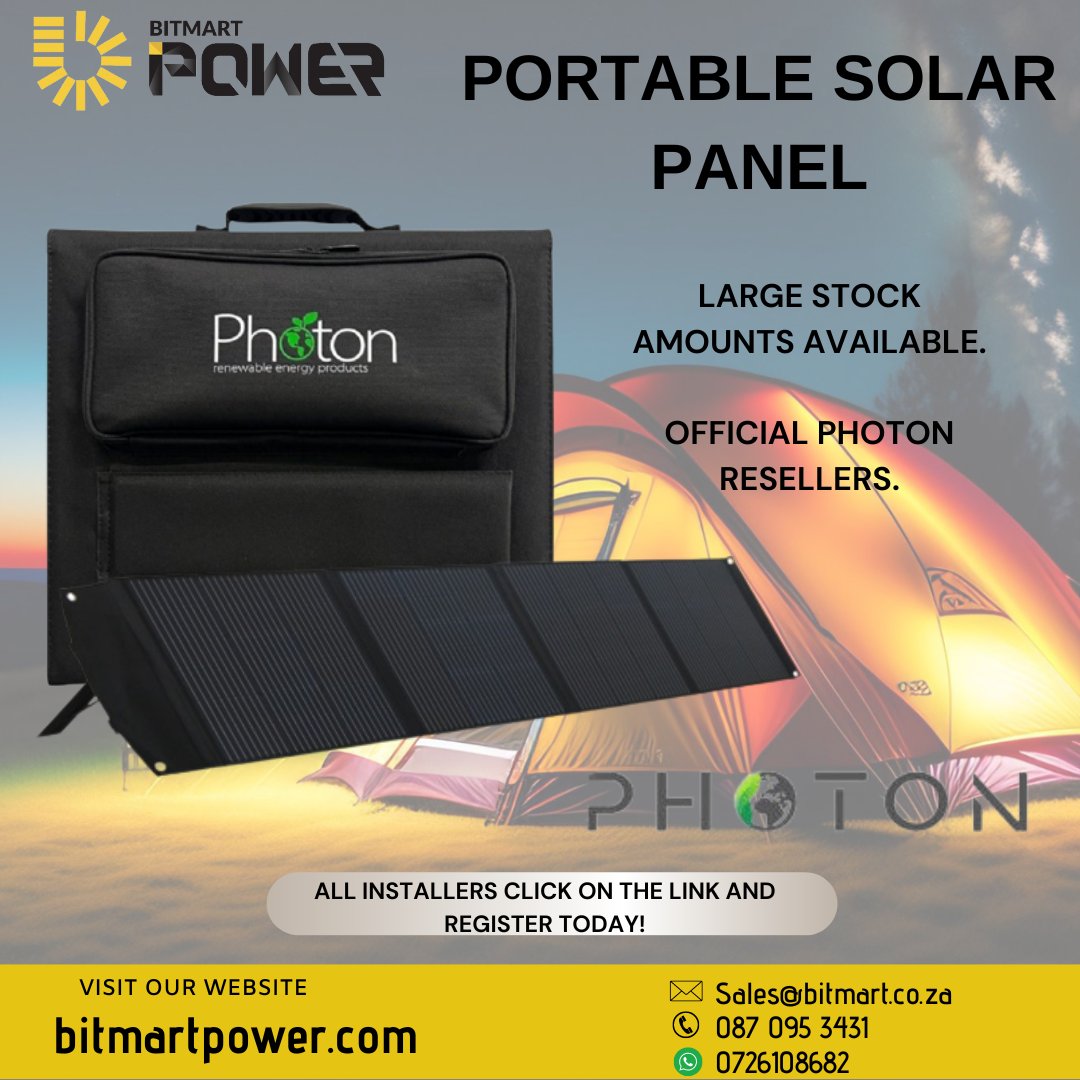 BitmartSA's tweet image. Do you need Power that is Portable ? Look no further we have a solution just for you 🫵🏼
bit.ly/3CPgsMr
For more info - please whatsapp: 0726108682 or call: 0870953431
Installer Reg link : 👇🏼bit.ly/SolarInstaller…

 #PhotonGL2400 #PortablePowerhouse #UninterruptedPower