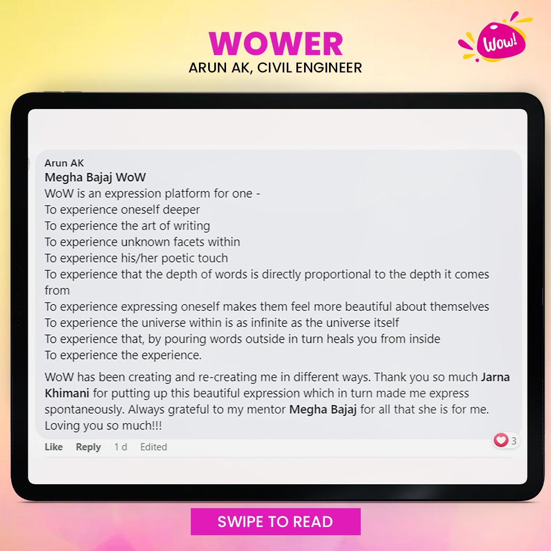 ItsaWoWlifeMB's tweet photo. This #WoWWednesday is a moment to cherish for me as a #WoWer shared a post of gratitude & amazing comments just kept flowing in from fellow WoWers...
Sharing the #powerofwords with others through the #WoWOnlineWorkshop truly defines- what you send out, comes back manifold to you https://t.co/jceRGf0fbn