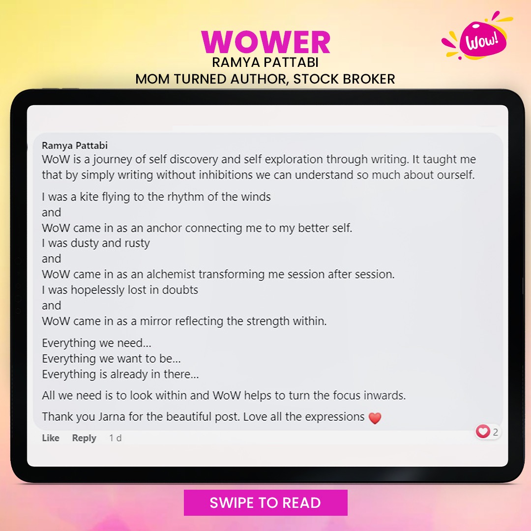 ItsaWoWlifeMB's tweet photo. This #WoWWednesday is a moment to cherish for me as a #WoWer shared a post of gratitude & amazing comments just kept flowing in from fellow WoWers...
Sharing the #powerofwords with others through the #WoWOnlineWorkshop truly defines- what you send out, comes back manifold to you https://t.co/jceRGf0fbn